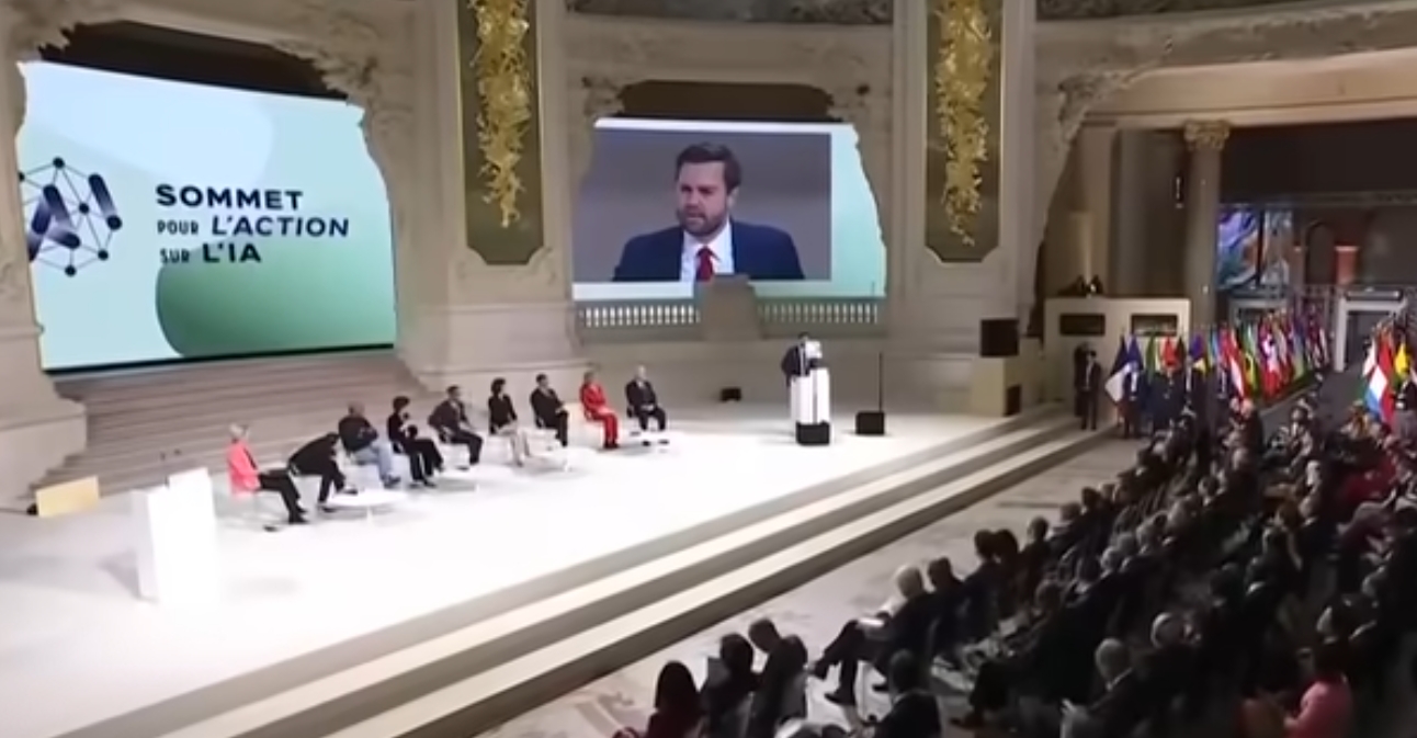 Picture of Vice President JD Vance addressing the audience at the AI Action Summit in Paris February 11, 2025